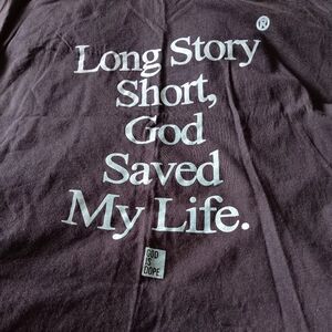 Blue XL tshirt "Long Story Short God SavedMy Life"